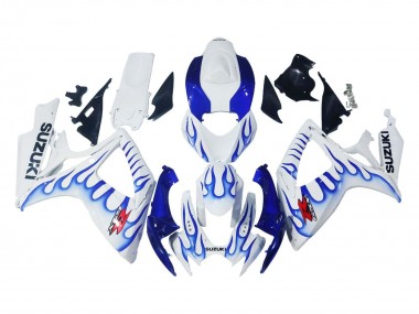 2006-2007 Suzuki GSXR 600 / GSXR 750 Motorcycle Fairings - White Blue Flame Australia