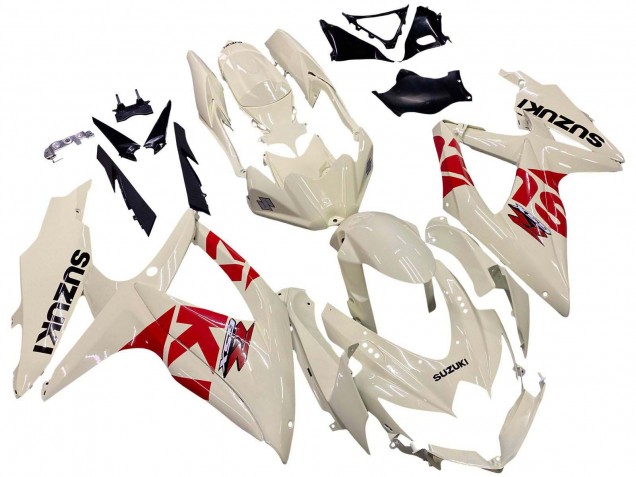 2008-2010 Suzuki GSXR 600 / GSXR 750 Motorcycle Fairings - Cream White Red Black Australia