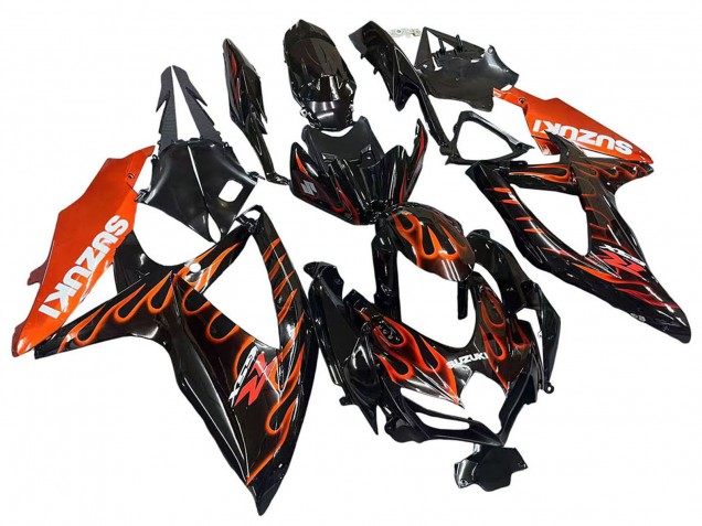 2008-2010 Suzuki GSXR 600 / GSXR 750 Motorcycle Fairings - Glossy Black Orange Flame Australia