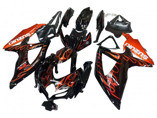 2008-2010 Suzuki GSXR 600 / GSXR 750 Motorcycle Fairings - Glossy Black Orange Flame Australia