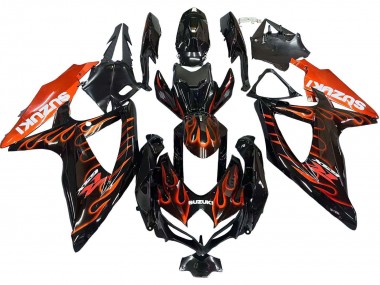 2008-2010 Suzuki GSXR 600 / GSXR 750 Motorcycle Fairings - Glossy Black Orange Flame Australia