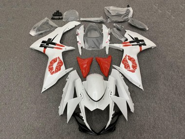 2008-2010 Suzuki GSXR 600 / GSXR 750 Motorcycle Fairings - White Red Lipstick Australia
