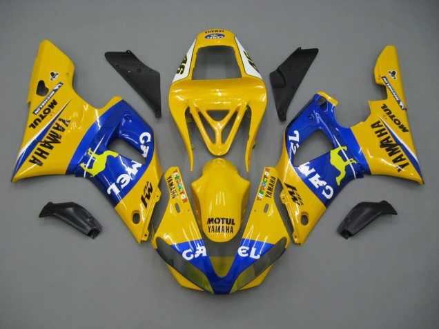 2000-2001 Yamaha YZF 1000 R1 Motorcycle Fairings - White Yellow Blue Motul Camel Australia
