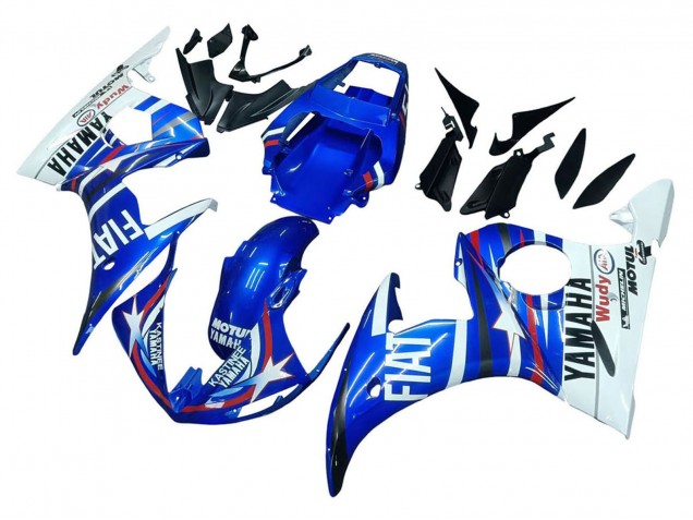 2003-2004 Yamaha YZF R6 Motorcycle Fairings - White Blue Fiat Motul Kastinee Australia