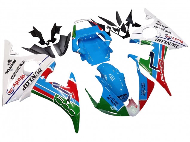 2006-2009 Yamaha YZF R6S Motorcycle Fairings - White Blue Green Red Kastinee Dunlop Motul Australia
