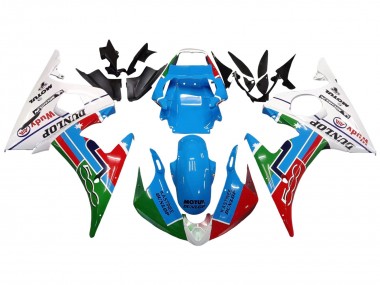 2006-2009 Yamaha YZF R6S Motorcycle Fairings - White Blue Green Red Kastinee Dunlop Motul Australia