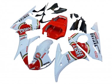 2006-2009 Yamaha YZF R6S Motorcycle Fairings - White Red Lucky Strike Motul Australia