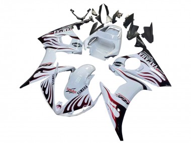 2006-2009 Yamaha YZF R6S Motorcycle Fairings - White with Dark Black Flame Australia