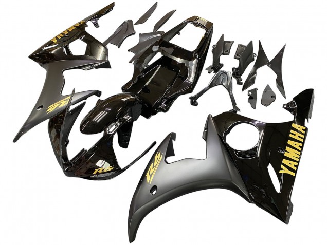 2006-2009 Yamaha YZF R6S Motorcycle Fairings - Glossy Black Matte Black Gold Decals Australia
