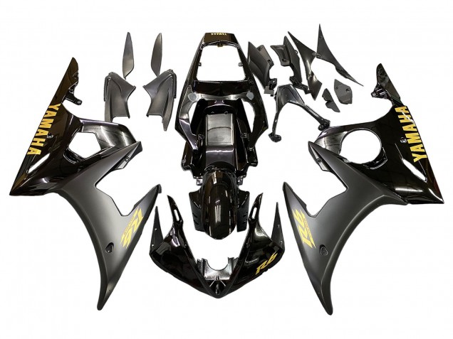 2006-2009 Yamaha YZF R6S Motorcycle Fairings - Glossy Black Matte Black Gold Decals Australia