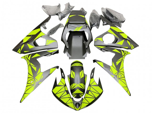 2006-2009 Yamaha YZF R6S Motorcycle Fairings - Neon Green Matte Black Geometric Australia