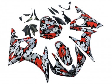 2006-2009 Yamaha YZF R6S Motorcycle Fairings - Black Red Grey Camouflage Australia