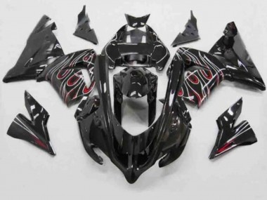 2004-2005 Kawasaki ZX10R Motorcycle Fairings - Black Red White Flame Australia