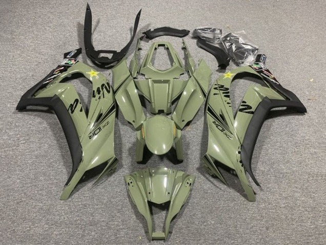 2011-2015 Kawasaki ZX10R Motorcycle Fairings - Dark Army Green Black Yellow Star Australia