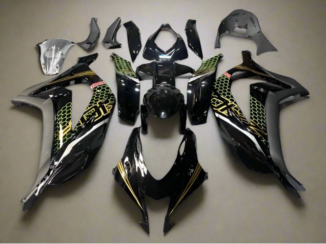 2016-2020 Kawasaki ZX10R Motorcycle Fairings - Glossy Black Gold Honeycomb Australia
