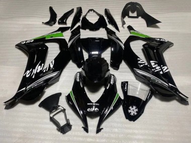 2016-2020 Kawasaki ZX10R Motorcycle Fairings - Glossy Black White Green Stripe Snow Australia
