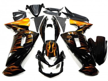 2006-2008 Kawasaki Ninja 650 EX650 Motorcycle Fairings - Glossy Black Gold Flame Australia