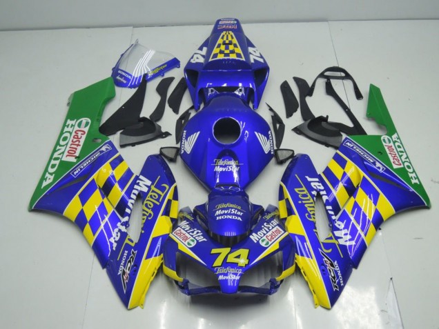 2004-2005 Honda CBR1000RR Motorcycle Fairings - Blue Yellow Green MoviStar Australia