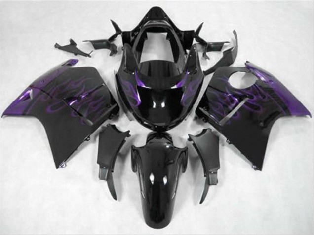 1996-2007 Honda CBR1100XX Blackbird Motorcycle Fairing - Glossy Black Purple Flame Australia