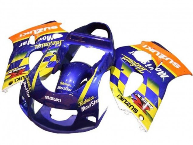 1996-2000 Suzuki GSXR 600 / GSXR 750 Motorcycle Fairings - Blue Orange Yellow Telefonica MoviStar Australia