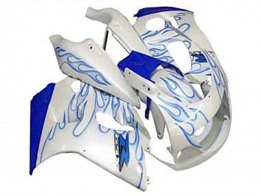 1996-2000 Suzuki GSXR 600 / GSXR 750 Motorcycle Fairings - White Blue Flame Australia