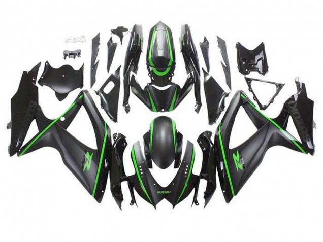 2008-2010 Suzuki GSXR 600 / GSXR 750 Motorcycle Fairings - Matte Black Green Stripe Australia