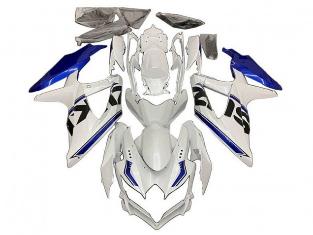 2008-2010 Suzuki GSXR 600 / GSXR 750 Motorcycle Fairings - White Blue Black Stripe Australia