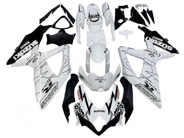 2008-2010 Suzuki GSXR 600 / GSXR 750 Motorcycle Fairings - White Black Alstare Corona Extra Motul Australia
