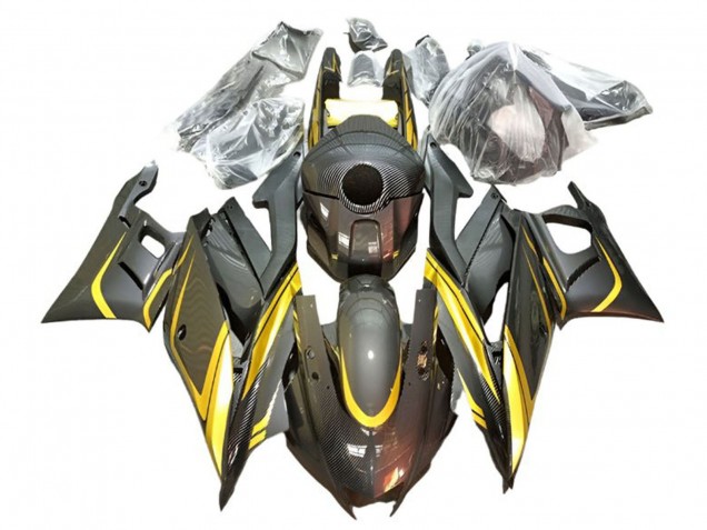 2022-2024 Yamaha YZF R3/R25 Motorcycle Fairings - Gold Black Carbon Fiber Style Australia