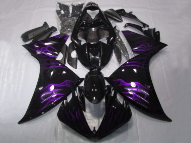 2012-2014 Yamaha YZF 1000 R1 Motorcycle Fairings - Glossy Black Purple Flame Australia