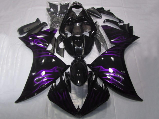 2012-2014 Yamaha YZF 1000 R1 Motorcycle Fairings - Glossy Black Purple Flame Australia