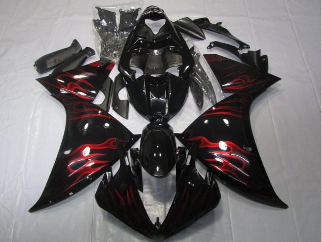 2012-2014 Yamaha YZF 1000 R1 Motorcycle Fairings - Glossy Black Red Flame Australia
