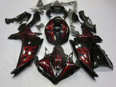 2007-2008 Yamaha YZF 1000 R1 Motorcycle Fairings - Glossy Black Red Flame Australia