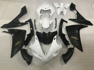 2007-2008 Yamaha YZF 1000 R1 Motorcycle Fairings - White Faux Carbon Fiber Gold Decal Australia