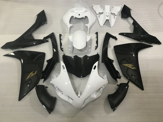 2007-2008 Yamaha YZF 1000 R1 Motorcycle Fairings - White Faux Carbon Fiber Gold Decal Australia