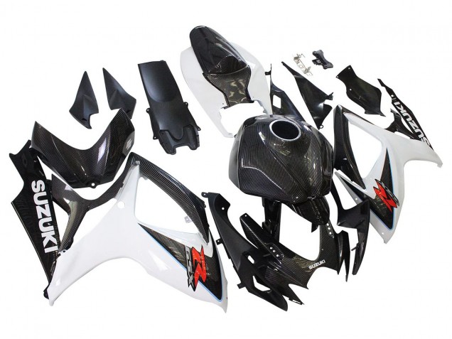 2006-2007 Suzuki GSXR 600/750 Motorcycle Fairings - Black White Carbon Fiber Style Australia
