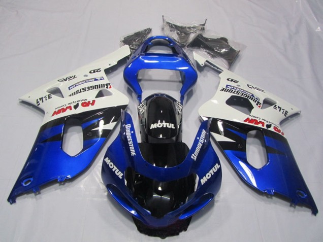 2001-2003 Suzuki GSXR 600 Motorcycle Fairings - White Blue Glossy Black Motul Australia