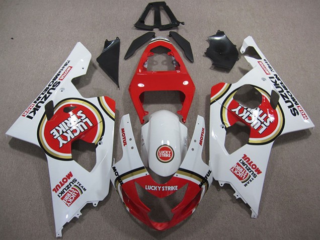 2004-2005 Suzuki GSXR 600 Motorcycle Fairings - White Red Lucky Strike Motul Australia