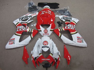 2006-2007 Suzuki GSXR 600 Motorcycle Fairings - White Red Lucky Strike Motul Australia