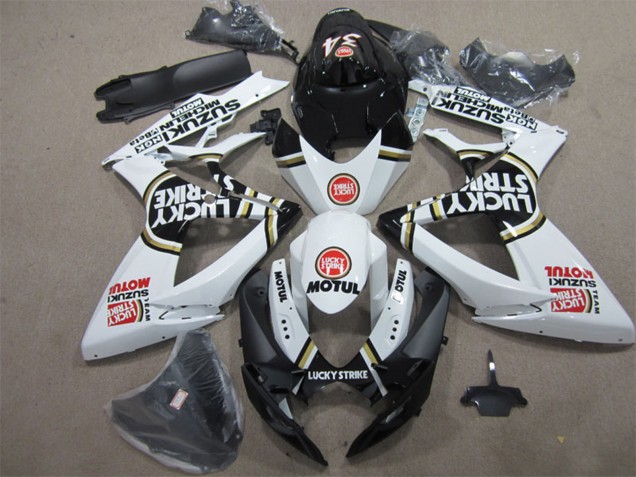 2006-2007 Suzuki GSXR 600 Motorcycle Fairings - White Black Red Lucky Strike Motul Australia