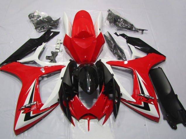 2006-2007 Suzuki GSXR 600 Motorcycle Fairings - White Red Glossy Black Stripe Australia