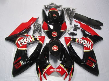 2006-2007 Suzuki GSXR 600 Motorcycle Fairings - Glossy Black Red White Lucky Strike Motul Australia