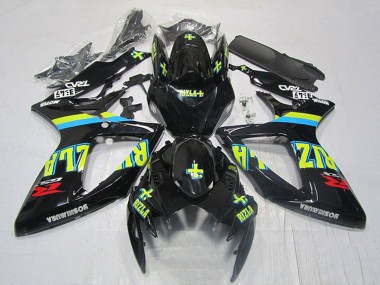 2006-2007 Suzuki GSXR 600 Motorcycle Fairings - Glossy Black Yellow Rizla Red Australia