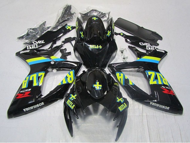 2006-2007 Suzuki GSXR 600 Motorcycle Fairings - Glossy Black Yellow Rizla Red Australia