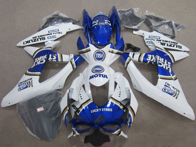 2008-2010 Suzuki GSXR 600 Motorcycle Fairings - White Blue Lucky Strike Motul Australia
