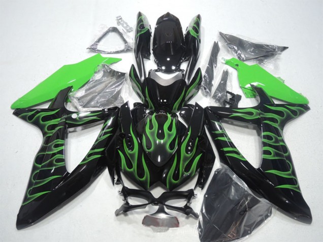 2008-2010 Suzuki GSXR 600 Motorcycle Fairings - Glossy Black Green Flame Australia
