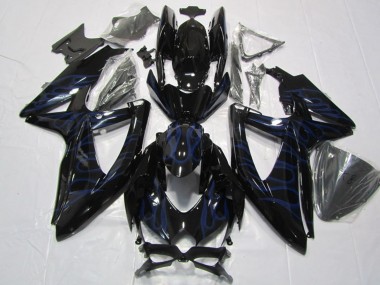2008-2010 Suzuki GSXR 600 Motorcycle Fairings - Glossy Black Blue Flame Australia