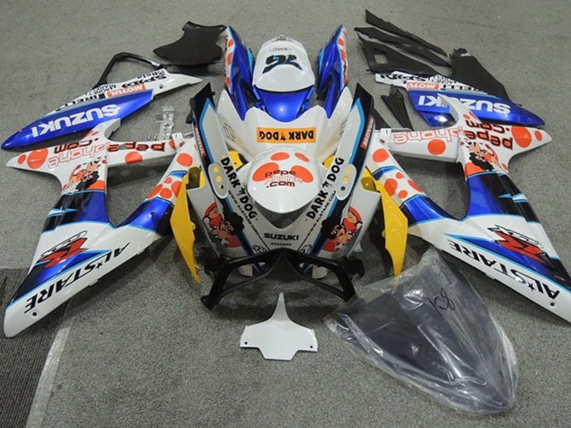 2008-2010 Suzuki GSXR 600 Motorcycle Fairings - White Blue Orange Alstare Dark Dog Australia