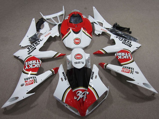 2004-2006 Yamaha YZF R1 Motorcycle Fairings - White Red Lucky Strike Australia