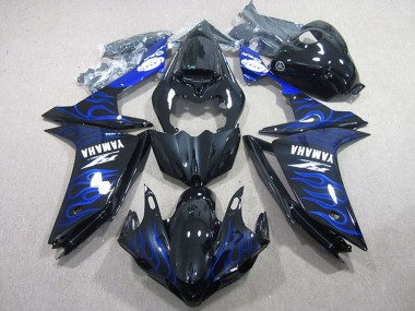 2007-2008 Yamaha YZF R1 Motorcycle Fairings - Glossy Black Blue Flame Australia